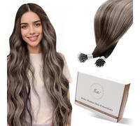 Hetto Nano Hair Extensions Brown Balayage Nano Beads Hair Extensions Real Human Hair Brown Mix Ash Blonde Nano Ring Extensions Remy Hair Straight 50g 50s #4/18/4 16 Inch