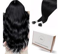 Hetto Nano Hair Extensions Real Human Hair Black 24 Inch Nano Beads Hair Extensions Natural Black Invisible Nano Ring Straight Remy Hair 50g 50s #1