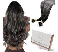 Hetto Nano Hair Extensions Real Human Hair Black Ombre Nano Beads Hair Extensions 20 Inch Balayage Natural Black to Silver Invisible Nano Ring Straight Remy Hair 50g 50s #1b/s/1b