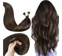 Hetto Nano Hair Extensions Real Human Hair Brown Balayage Nano Beads Hair Extensions Dark to Medium Brown Cold Fusion 14inch 50s 50g