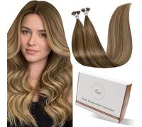 Hetto Nano Hair Extensions Real Human Hair Brown Nano Beads Hair Extensions 22 Inch Balayage Light Brown to Dark Blonde Invisible Nano Ring Straight Remy Hair 50g 50s #8/16/8