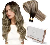 Hetto Nano Hair Extensions Real Human Hair Brown Ombre Nano Beads Hair Extensions Balayage Brown to Blonde Invisible Nano Rings Remy Hair Extension 50g 50s #3/8/22 16 Inch