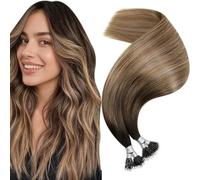 Hetto Nano Hair Extensions Real Human Hair Darkest Brown Nano Beads Hair Extensions 22 Inch Balayage Brown to Medium Blonde Invisible Nano Ring Straight Remy Hair 50g 50s #2/6/18