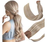Hetto Ponytail Extension Human Hair Ash Blonde Highlight Platinum Blonde Hair Extensions Real Human Hair Wrap Around Ponytail Extensions 14 Inch 70 Gram #18/613