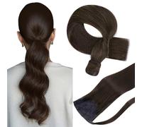 Hetto Ponytail Human Hair Extensions Dark Brown Real Hair Brown Ponytail Hair Extensions Real Human Hair Brown 18 Inch 80 Gram #2