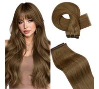 Hetto Sew in Hair Extensions Real Human Hair Wefts Light Brown 14 Inch 80g | Double Machine Seamless Bundles, Silky Straight Remy Weave Hair, Instant Fullness for Daily Wear, Thick Right to the Ends