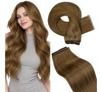 Hetto Sew in Hair Extensions Real Human Hair Wefts Light Brown 24 Inch 100g | Double Machine Seamless Bundles, Silky Straight Remy Weave Hair, Instant Fullness for Daily Wear, Thick Right to the Ends