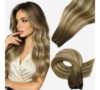 Hetto Sew in Wefts Human Hair Extensions 120g 18in Balayage Brown to Blonde | Real Remy Hair Weave Extension, Thick Full Head Weft, High Density, Seamless Blend, Natural Look, Lays Flat Against the Scalp