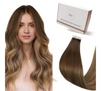 Hetto Tape in Hair Extensions Human Hair Brown Balayage Tape Hair Extensions Real Human Hair Brown Ombre Blonde Hair Extension Tape ins 18 Inch 20 Pieces/50g #6/8/14