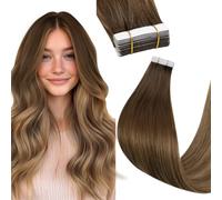 Hetto Tape in Hair Extensions Human Hair Brown Shadows to Light Brown Hair Extensions Tape in 20 Inch 20 Pieces/50g #6/8/14