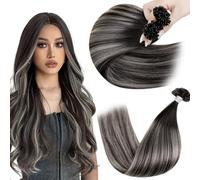 Hetto U Tip Hair Extensions Human Hair Balayage Black and Silver Utip Extensions Keratin Bond Hot Fusion 22In 50s/50g #1B/S/1B