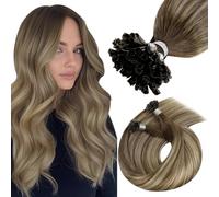 Hetto U Tip Hair Extensions Human Hair Dark Brown Ombre Light Brown with Medium Blonde Utip Extensions Keratin Bond Hot Fusion 16In 50s/50g #3/8/22
