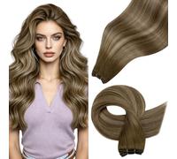 Hetto Weft Hair Extensions Human Hair 120g 22inch Balayage Brown Mix Blonde | DIY Friendly Sew in Wefts, Ombre Weave Remy Hair Bundles, Adds Volume, Invisible Seams, Thick Right to the End, Easy to Style