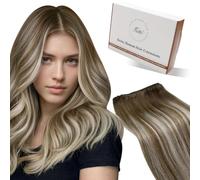 Hetto Weft Hair Extensions Real Human Hair 100g 16 Inch Blonde Sew in Hair Extensions Full Head Straight Balayage Brown Remy Invisible Double Weft Weave #8/60/8