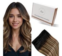 Hetto Weft Hair Extensions Real Human Hair 22 Inch 100g Black to Dark Brown and Caramel Blonde Balayage Sew in Straight Remy Invisible Double Weft Weave Extensions #1b/6/27