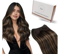 Hetto Weft Hair Extensions Real Human Hair Balayage Dark Brown Mix Light Brown 16 Inch - Salon Quality Sew in Human Hair Wefts, Reusable for Daily Wear Full Head Styling 80g #2/8/2