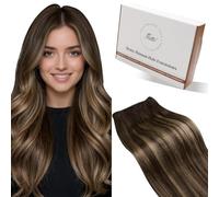 Hetto Weft Hair Extensions Real Human Hair Balayage Sew in Extensions Balayage Dark Brown Mix Caramel Blonde Double Weft 20 Inch 100g/Pack #4/27/4