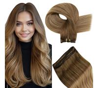 Hetto Weft Hair Extensions Real Human Hair Balayage Sew in Hair Extensions Brown Shadows to Light Brown Double Weft 80g/Pack 16 Inch #6/8/14