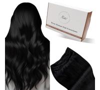 Hetto Weft Hair Extensions Real Human Hair Black Sew in Extensions Human Hair Invisible Double Weft Hair Extensions Natural Black #1 70g 12 Inch