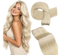 Hetto Weft Hair Extensions Real Human Hair Bleached Light Blonde 20in 100g | Double Machine Layer Weft, Heat Safe Styling, Seamless Blend with Natural Hair, DIY or Salon Friendly, Thick Right to the End