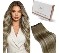 Hetto Weft Hair Extensions Real Human Hair Brown Ombre Blonde 14 Inch 80g