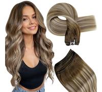 Hetto Weft Hair Extensions Real Human Hair Brown Root Ombre to Light Brown with Medium Blonde Sew in Hair Extensions 16 Inch 80g/Pack #3/8/22