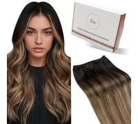 Hetto Weft Hair Extensions Real Human Hair Brown Sew in Hair Extensions 80g 14 Inch Full Head Straight Remy Balayage Dark Brown to Blonde Invisible Double Weft Weave #2/6/18