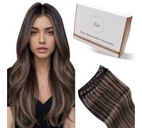 Hetto Weft Hair Extensions Real Human Hair Darkest Brown with Light Brown Double Weft Sew in Hair Extensions 22 Inch 100g/pack #2/8