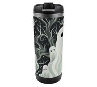 HETVBNS 13 Oz White Patterned Ghost Tumbler Stainless Steel Coffee Tumbler with BPA-Free Leak-Proof Lid Travel Mug Vacuum Insulated Coffee Mug Water Bottle for Travel, Gym, Office, Car