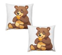 HETVBNS 2 Pack Throw Pillow Covers 16 "x16 Double-Sided Soft Plush Pillowcase Decorative Square Pillows Case Bear Eating Pillow Cover for Living Room, Bedroom, Sofa, Car
