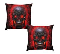 HETVBNS 2 Pack Throw Pillow Covers 16 "x16 Double-Sided Soft Plush Pillowcase Decorative Square Pillows Case Black and Red Skull Pillow Cover for Living Room, Bedroom, Sofa, Car