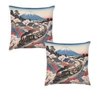 HETVBNS 2 Pack Throw Pillow Covers 16 "x16 Double-Sided Soft Plush Pillowcase Decorative Square Pillows Case Sakura Train Pillow Cover for Living Room, Bedroom, Sofa, Car