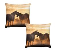 HETVBNS 2 Pack Throw Pillow Covers 16 "x16 Double-Sided Soft Plush Pillowcase Decorative Square Pillows Case Horses in Love Pillow Cover for Living Room, Bedroom, Sofa, Car