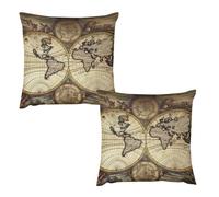 HETVBNS 2 Pack Throw Pillow Covers 16 "x16 Double-Sided Soft Plush Pillowcase Decorative Square Pillows Case Ancient Map World Globe Pillow Cover for Living Room, Bedroom, Sofa, Car