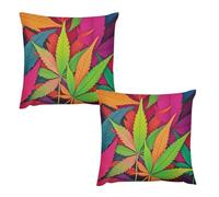 HETVBNS 2 Pack Throw Pillow Covers 16 "x16 Double-Sided Soft Plush Pillowcase Decorative Square Pillows Case Multicolor Leaf Weed Art Pillow Cover for Living Room, Bedroom, Sofa, Car