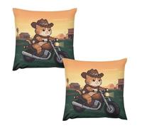 HETVBNS 2 Pack Throw Pillow Covers 16 "x16 Double-Sided Soft Plush Pillowcase Decorative Square Pillows Case Cat Riding A Motorcycle Pillow Cover for Living Room, Bedroom, Sofa, Car
