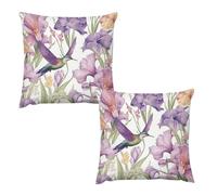 HETVBNS 2 Pack Throw Pillow Covers 16 "x16 Double-Sided Soft Plush Pillowcase Decorative Square Pillows Case Hummingbirds Irises Flowers Pillow Cover for Living Room, Bedroom, Sofa, Car