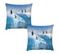 HETVBNS 2 Pack Throw Pillow Covers 16 "x16 Double-Sided Soft Plush Pillowcase Decorative Square Pillows Case Penguins On The Iceberg Pillow Cover for Living Room, Bedroom, Sofa, Car