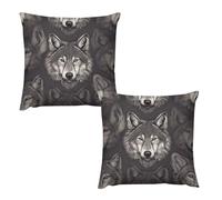HETVBNS 2 Pack Throw Pillow Covers 16 "x16 Double-Sided Soft Plush Pillowcase Decorative Square Pillows Case Wolf Head Pattern Pillow Cover for Living Room, Bedroom, Sofa, Car