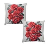 HETVBNS 2 Pack Throw Pillow Covers 16 "x16 Double-Sided Soft Plush Pillowcase Decorative Square Pillows Case Red Rose Flower Cluster Pillow Cover for Living Room, Bedroom, Sofa, Car