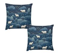 HETVBNS 2 Pack Throw Pillow Covers 16 "x16 Double-Sided Soft Plush Pillowcase Decorative Square Pillows Case Sheep in The Night Pillow Cover for Living Room, Bedroom, Sofa, Car