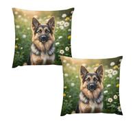 HETVBNS 2 Pack Throw Pillow Covers 16 "x16 Double-Sided Soft Plush Pillowcase Decorative Square Pillows Case Cute Pet German Shepherd Dog Pillow Cover for Living Room, Bedroom, Sofa, Car