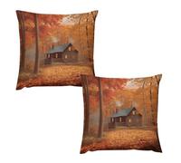 HETVBNS 2 Pack Throw Pillow Covers 16 "x16 Double-Sided Soft Plush Pillowcase Decorative Square Pillows Case Autumn Woods Cabin Pillow Cover for Living Room, Bedroom, Sofa, Car