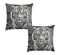 HETVBNS 2 Pack Throw Pillow Covers 16 "x16 Double-Sided Soft Plush Pillowcase Decorative Square Pillows Case Black and White Tiger Pillow Cover for Living Room, Bedroom, Sofa, Car