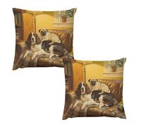 HETVBNS 2 Pack Throw Pillow Covers 16 "x16 Double-Sided Soft Plush Pillowcase Decorative Square Pillows Case Brown Gordon Setter Pug Snuggles Pillow Cover for Living Room, Bedroom, Sofa, Car