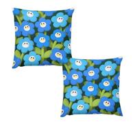 HETVBNS 2 Pack Throw Pillow Covers 16 "x16 Double-Sided Soft Plush Pillowcase Decorative Square Pillows Case Cartoon Blue Flowers Pillow Cover for Living Room, Bedroom, Sofa, Car