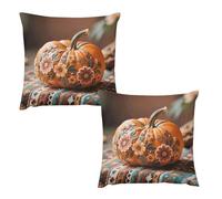 HETVBNS 2 Pack Throw Pillow Covers 18 "x18 Double-Sided Soft Plush Pillowcase Decorative Square Pillows Case Fall Pumpkin Ethic Boho Floral Pillow Cover for Living Room, Bedroom, Sofa, Car