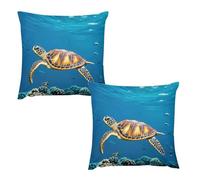 HETVBNS 2 Pack Throw Pillow Covers 18 "x18 Double-Sided Soft Plush Pillowcase Decorative Square Pillows Case Animals Sea Turtles Pillow Cover for Living Room, Bedroom, Sofa, Car
