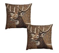 HETVBNS 2 Pack Throw Pillow Covers 18 "x18 Double-Sided Soft Plush Pillowcase Decorative Square Pillows Case Deer on Brown Background Pillow Cover for Living Room, Bedroom, Sofa, Car