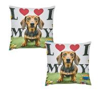 HETVBNS 2 Pack Throw Pillow Covers 18 "x18 Double-Sided Soft Plush Pillowcase Decorative Square Pillows Case I Love My Dog Dachshunds Pillow Cover for Living Room, Bedroom, Sofa, Car